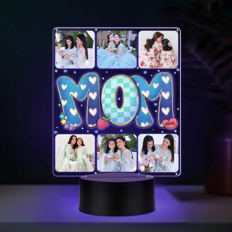 Personalized Mom Collage Photo Frame LED Lamp with Multicolored Light & USB Powered